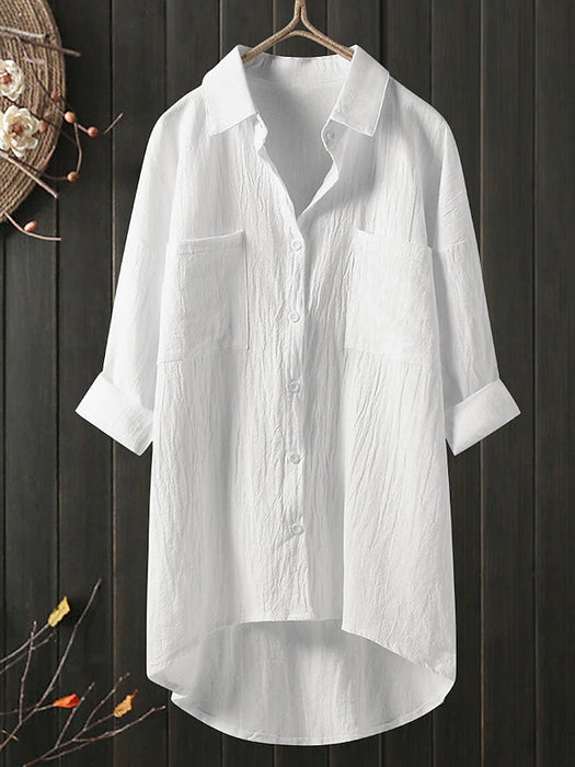 Women's Plus Size Tops Blouse Shirt Solid Color Pocket Button 3/4 Length