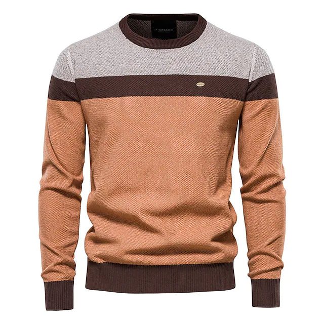 Men's Pullover Sweater Jumper Ribbed Knit Knitted Color Block Round