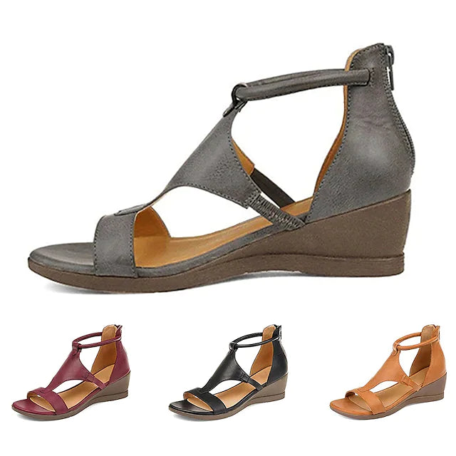 Women's Sandals Wedge Sandals Wedge Heel Open Toe Casual Daily PU Leather Zipper