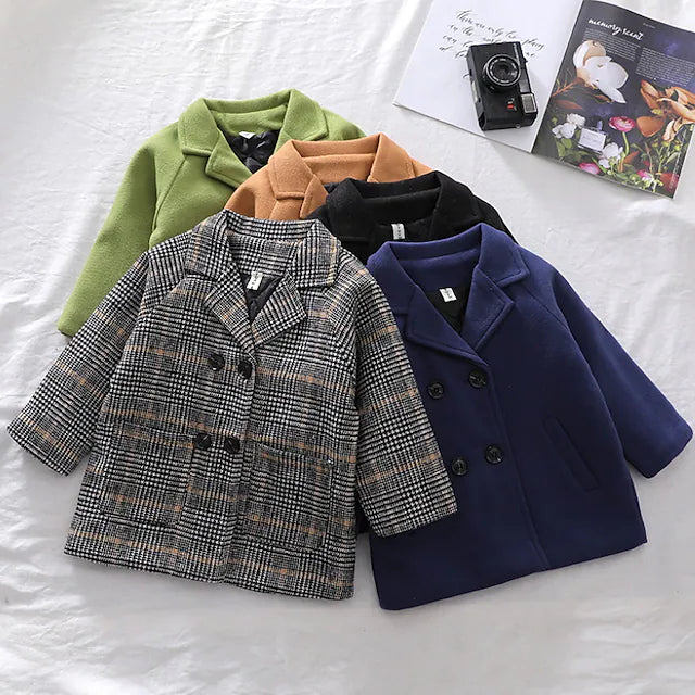 Kids Boys' Coat Long Sleeve Green Blue Black Plain Striped Pocket
