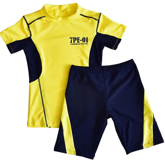Kids Boys Two Piece Swimwear Outdoor Print Active Patchwork Bathing Suits 5-13 Years Spring Yellow