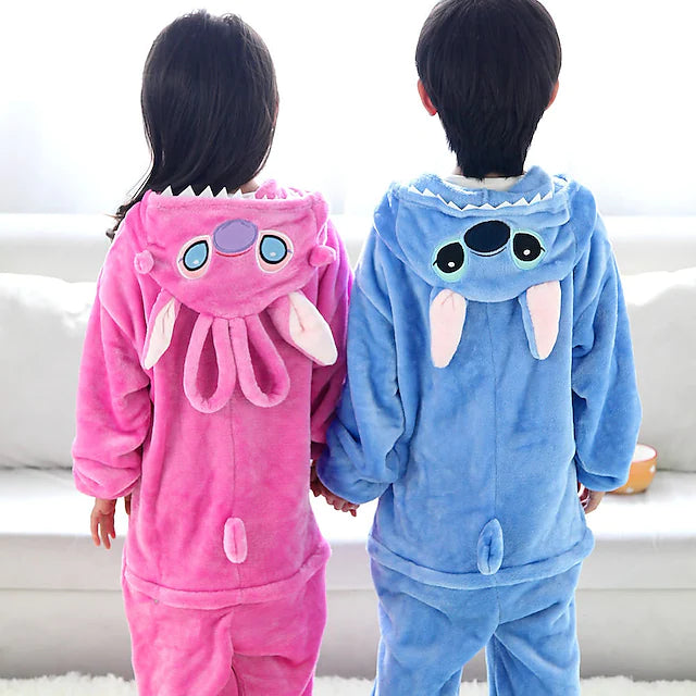 Kid's Kigurumi Pajamas Anime Blue Monster Patchwork Onesie Pajamas