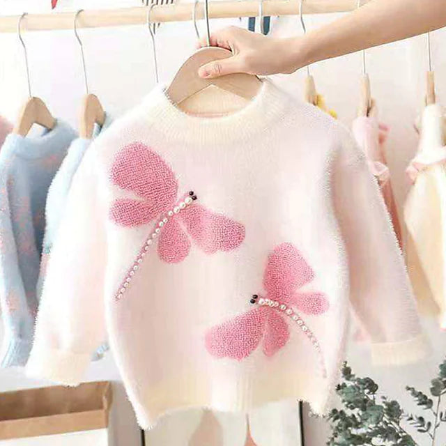 Kids Girls' Sweater Long Sleeve White Pink Butterfly Daily Outdoor