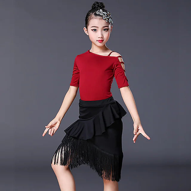 Latin Dance Skirts Tassel Hollow-out Solid Girls'