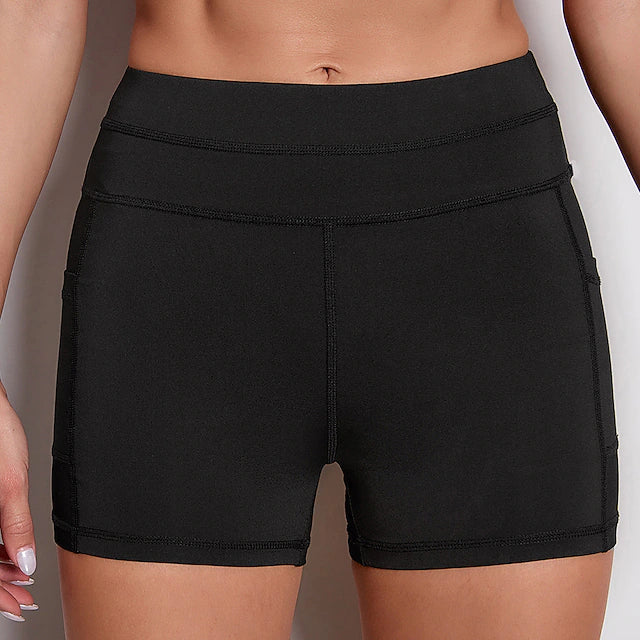 Women's High Waist Yoga Shorts Side Pockets Mesh Shorts Bottoms Tummy Control