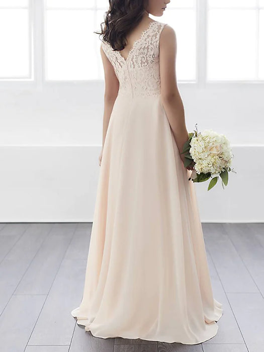 A-Line Floor Length Scoop Neck Chiffon Junior Bridesmaid Dresses&Gowns