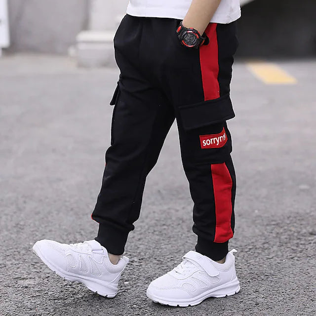 Kids Boys Cargo Pants Trousers Soft Cozy Striped Fall Winter Cool