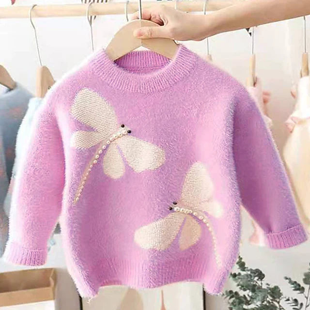 Kids Girls' Sweater Long Sleeve White Pink Butterfly Daily Outdoor