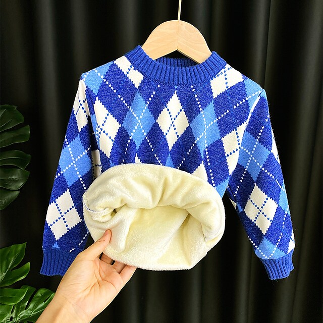Toddler Boys Sweater Geometric Long Sleeve Casual Adorable Blue Winter Clothes 7-13 Years