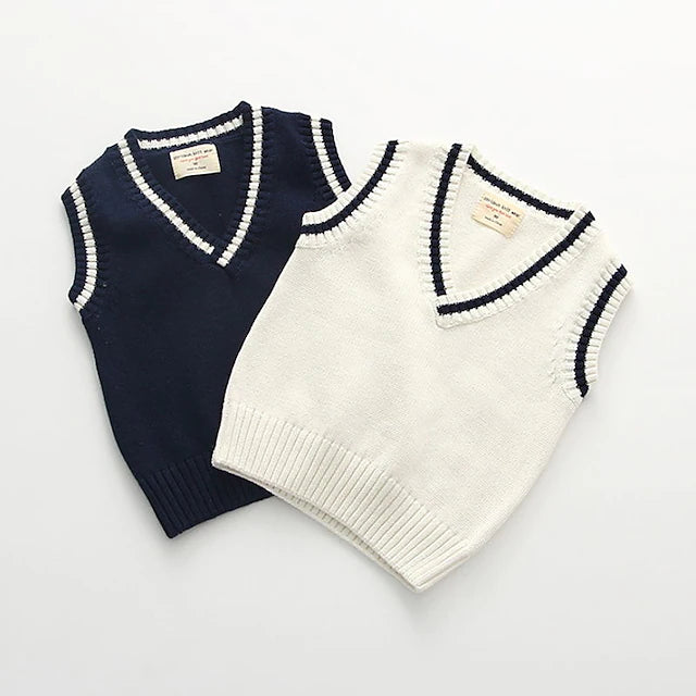 Kids Boys Sweater Solid Color School Sleeveless Active Cotton 3-13 Years