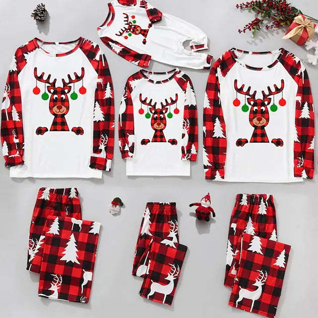 Christmas Pajamas Family Look Plaid Deer Christmas pattern Sports Patchwork