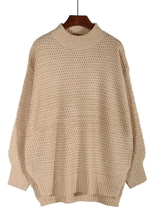 Women's Pullover Sweater Jumper Split Knitted Solid Color Stylish Basic