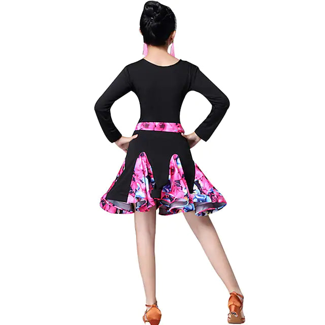 Latin Dance Kids' Dancewear Dress Pattern / Print Ruching Split Joint Girls'