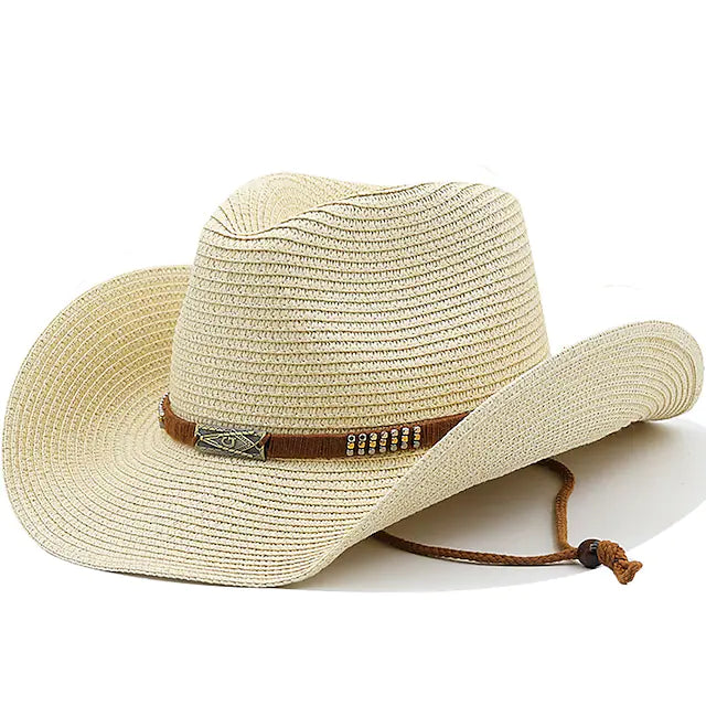 Solid with Belt Cowboy Hat Men Women Retro Western Cowboy Riding Hat