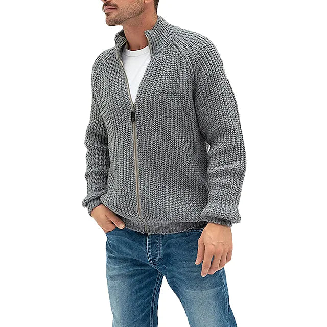 Men's Sweater Cardigan Zip Sweater Sweater Jacket Knit Knitted Stand Collar
