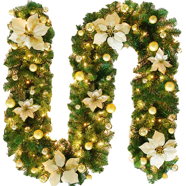 2.7M Christmas Rattan Garland Decorative Green/Red Christmas Artificial Xmas Tree Rattan Banner Decoration Gift
