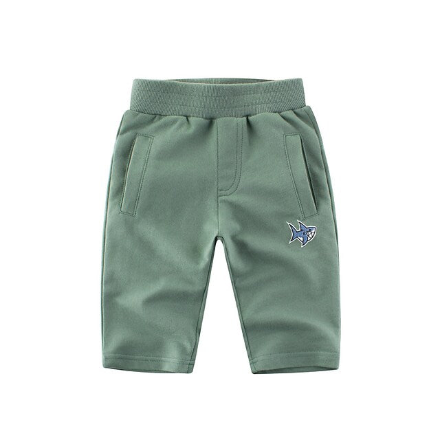 Kids Boys' Shorts Green Gray Shark Summer Basic School 3-8 Years / Cotton