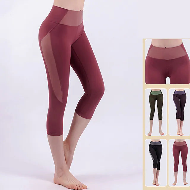 Women's High Waist Yoga Pants Patchwork Leggings Bottoms Tummy Control