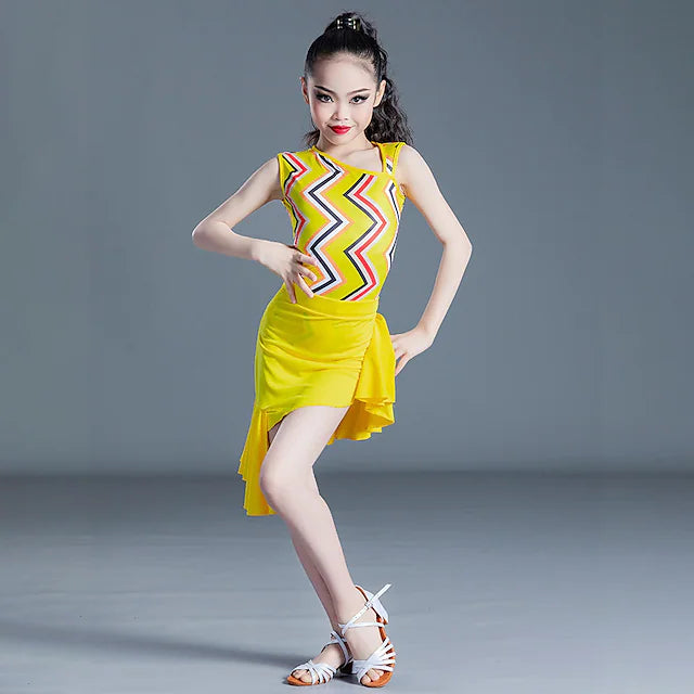 Latin Dance Kids' Dancewear Skirts Pattern / Print Side Draping Ruching Girls'