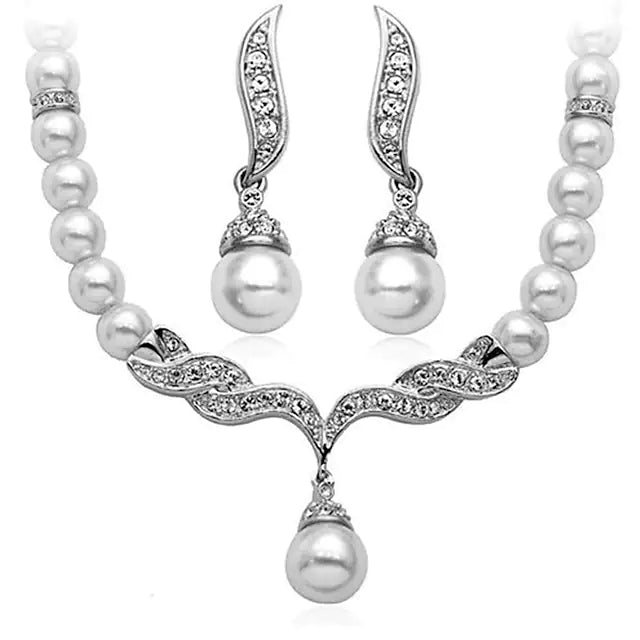 Bridal Jewelry Sets 1 set White Imitation Pearl Earrings Necklace Women's Simple Vintage