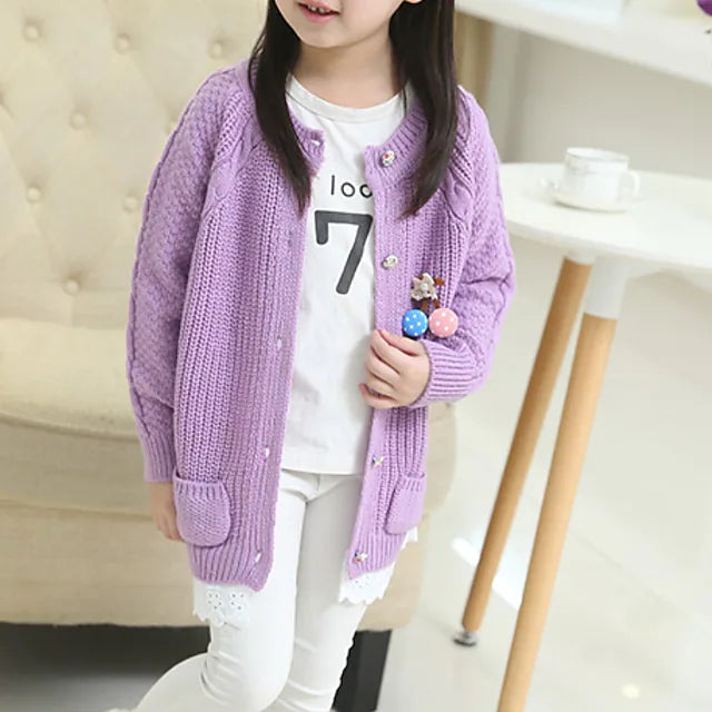 Kids Girls' Cardigan Solid Color Outdoor Long Sleeve Fashion Cotton 7-13 Years