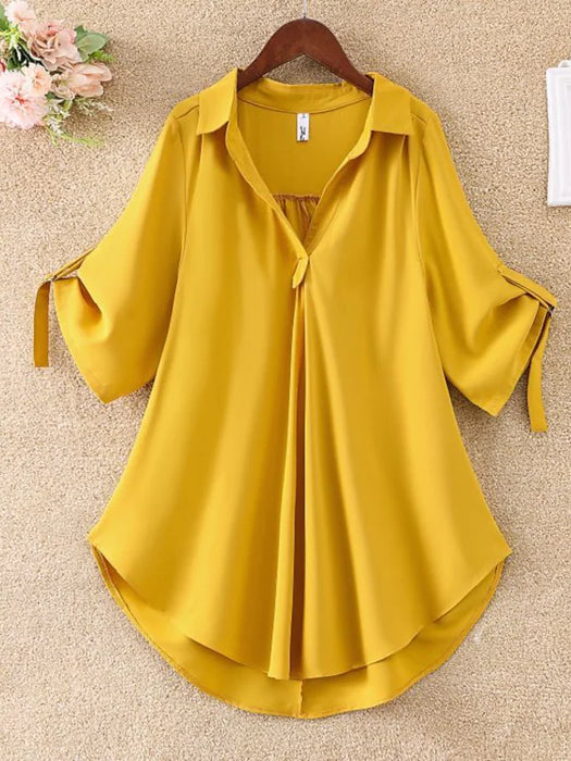 Women's Plus Size Tops Blouse Shirt Solid Color Classic Half Sleeve Shirt Collar