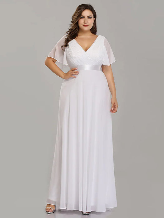 A-Line Mother of the Bride Dress Plus Size Elegant V Neck