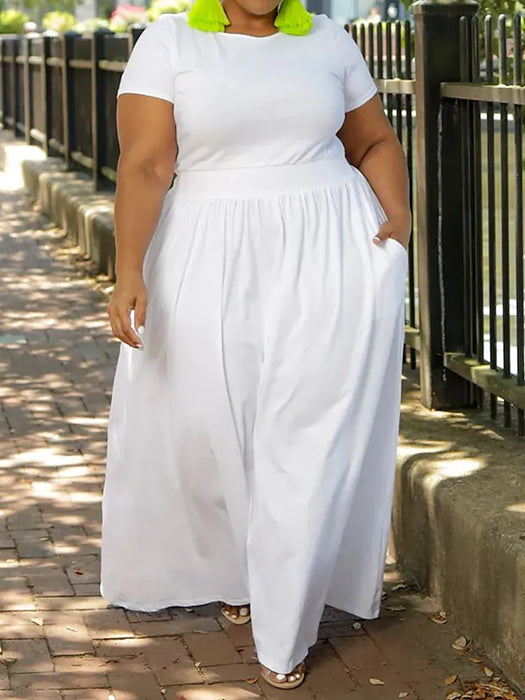 Women's Plus Size Casual Dress White Dress A Line Dress Solid Color