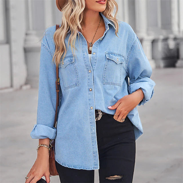 Women's Blouse Button-Down Solid / Plain Color Classic Shirt Collar