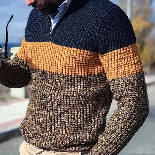 Men's Sweater Pullover Sweater Jumper Ribbed Knit Cropped Zipper Knitted