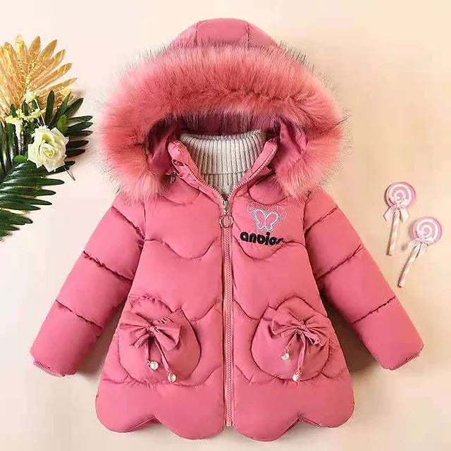 Toddler Girls' Puffer Jacket Solid Color Cute Outdoor Coat