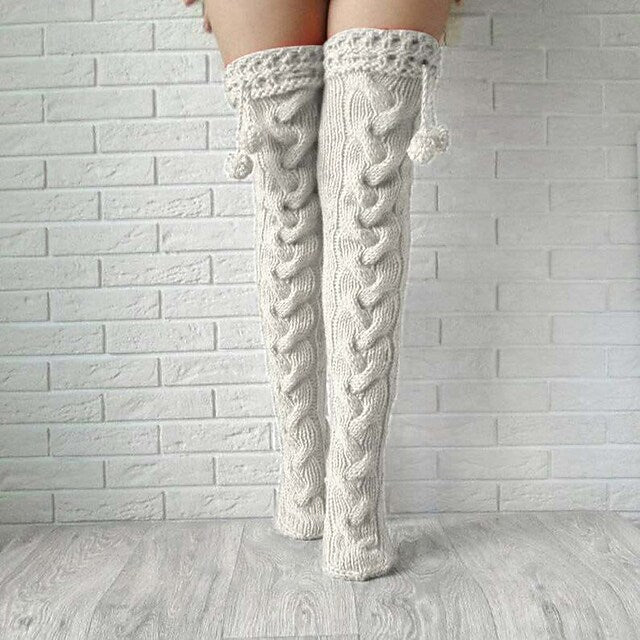 Knitted garter with hair ball over the knee lengthened stockings pile