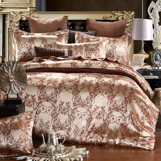 Luxury Satin Silk Jacquard Quilt Bedding Sets 3-Piece Duvet Cover Set