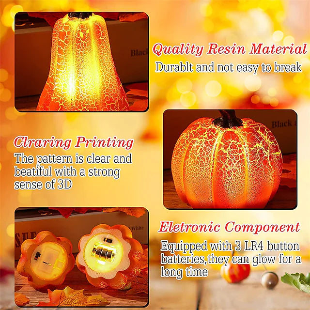 3pcs Fall Pumpkin Resin Light Up Pumpkin for Tiered Tray Decorations