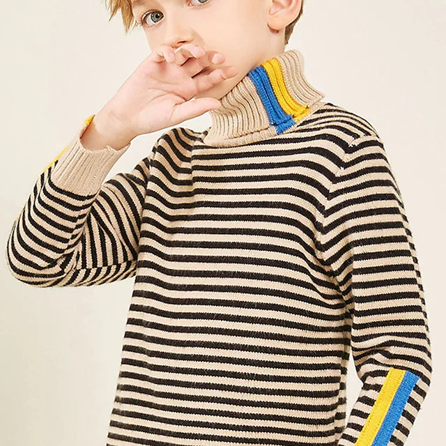 Kids Boys Turtleneck Sweater Stripe Long Sleeve Casual Adorable