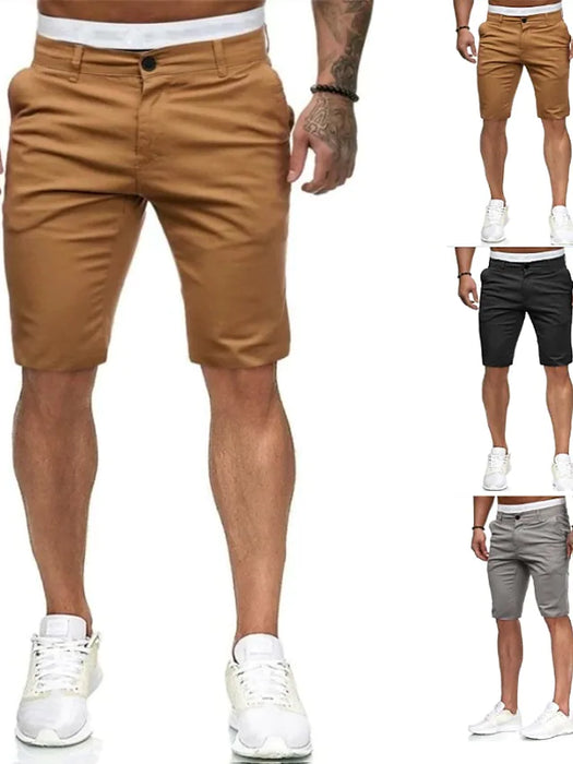 Men's Classic Style Chino Shorts Zipper Pocket Knee Length Pants