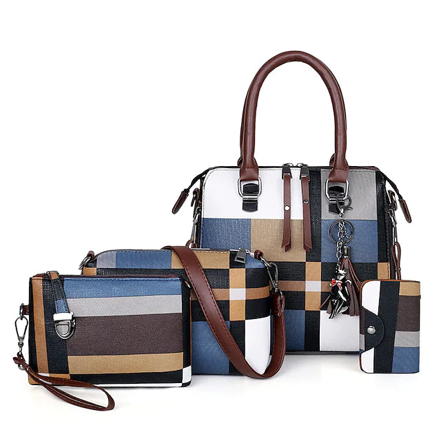 Women's Bag Sets Handbags Bag Set PU Leather 4 Pieces Purse Set Zipper Mixed Color