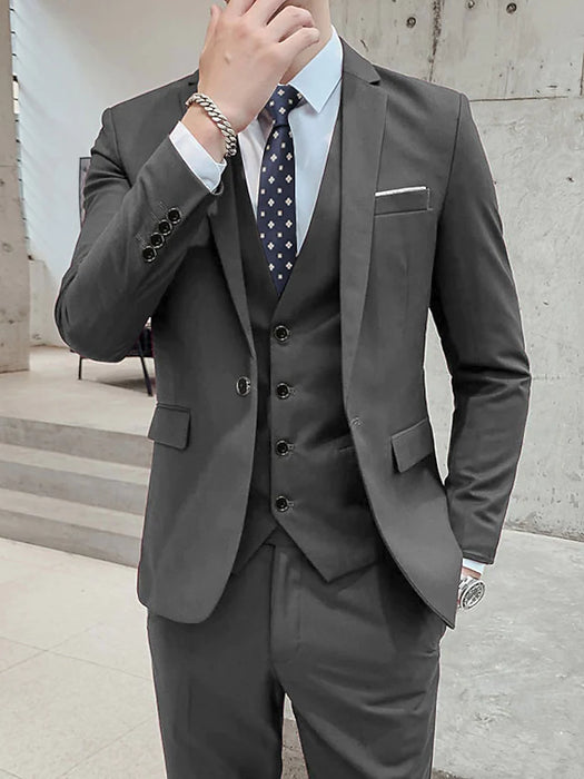 Fuchsia Khaki Dark Gray Men's Suits 3 Piece Solid Colored Standard