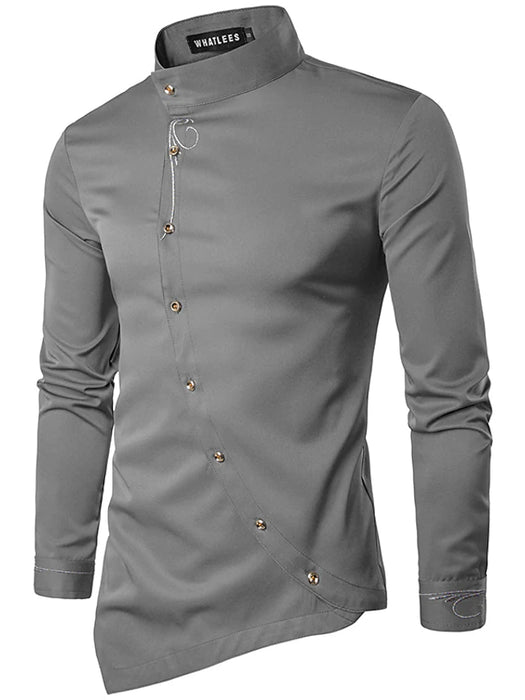 Men's Vintage Shirt Regular Fit Long Sleeve Turndown Solid Color Polyester