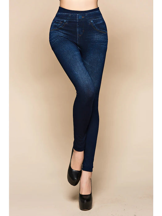 Women's Skinny Pants Trousers Jeans Blue Mid Waist Classic