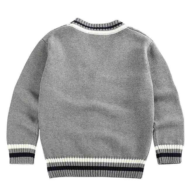 Kids Boys Cardigan Solid Color School Long Sleeve Active Cotton 3-13 Years