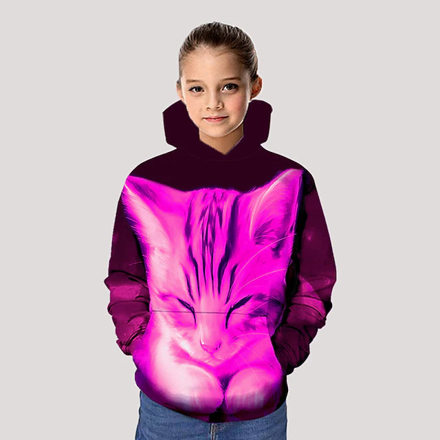 Kids Girls' Hoodie & Sweatshirt Cat 3D Print Long Sleeve Cat Graphic