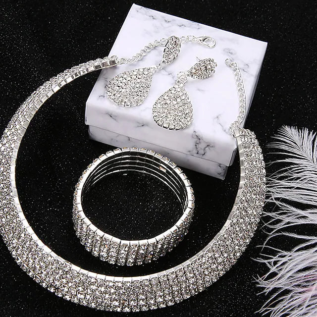 Bridal Jewelry Sets Four-piece Suit Chrome Rings 1 Necklace 1 Bracelet Earrings