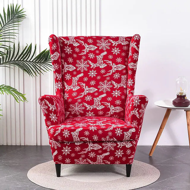 Christmas Stretch Wingback Chair Cover Wing Chair Slipcovers with Seat Cushion Cover