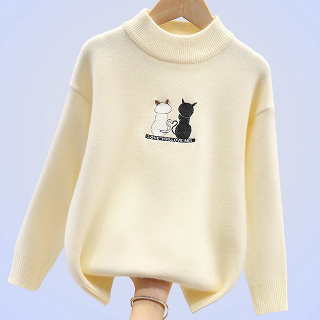 Kids Girls' Sweater Solid Color Outdoor Long Sleeve Active 4-13 Years Winter