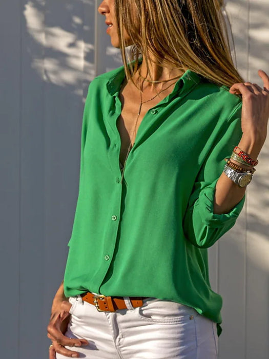 Women's Blouse Shirt Solid Colored Shirt Collar Basic Tops