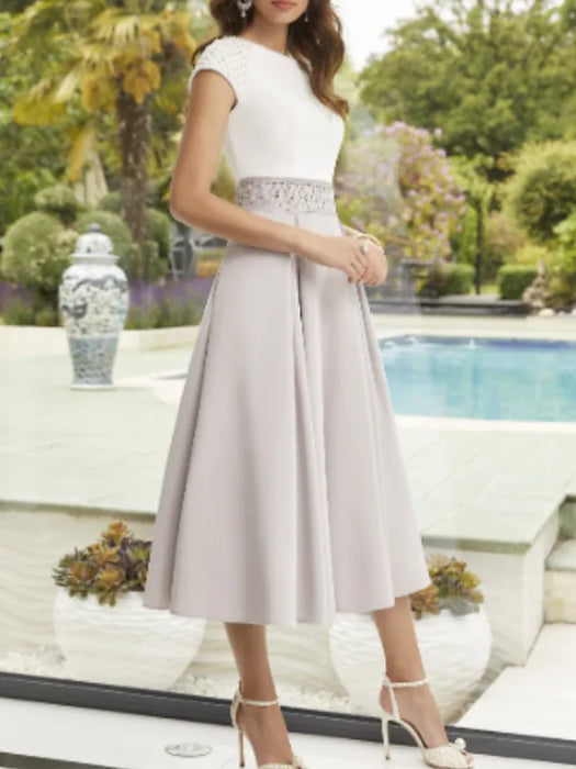 A-Line Mother of the Bride Dress Elegant Jewel Neck Ankle Length