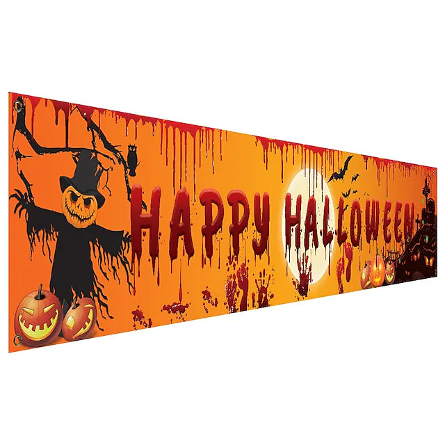 Halloween Bloody Bat Pumpkin Ghost Print Party Backdrop Hanging Banner Halloween Decor(250x49cm/98.4"*19.3")