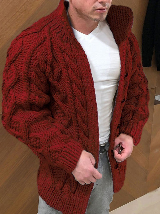 Men's Cardigan Sweater Knitted Solid Color Stylish Casual Long Sleeve