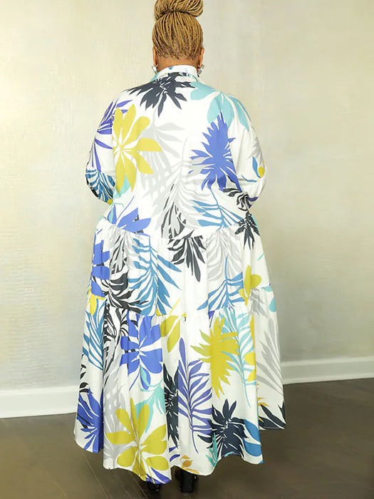 Women's Plus Size Denim Dress Casual Dress Swing Dress Leaf Midi Dress Long Sleeve